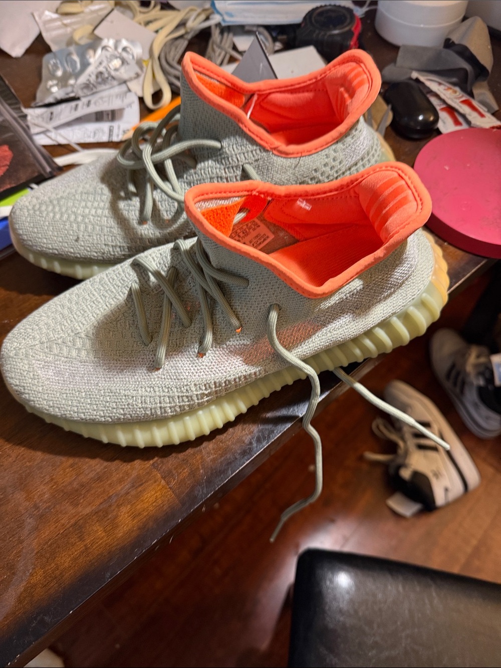 adidas Knit Low-Top Sneakers in Light Gray with Vibrant Orange Lining
